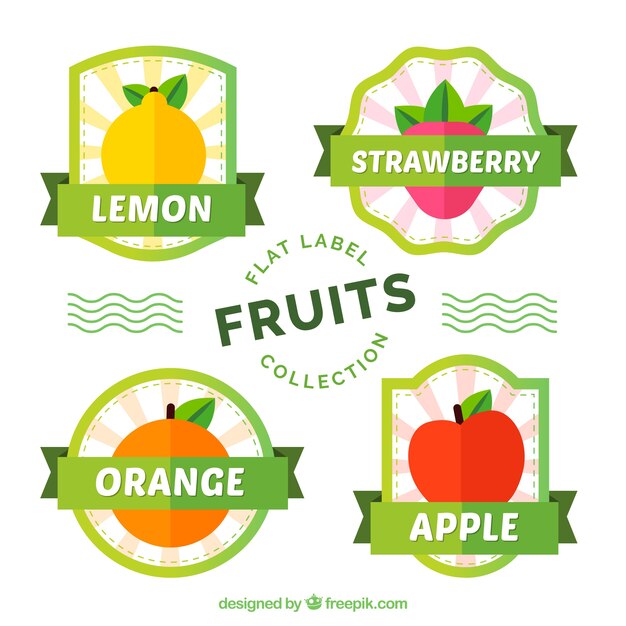 Pack de cuatro etiquetas de fruta en diseño plano