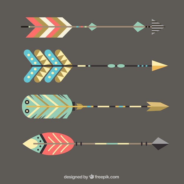 Pack de cuatro flechas étnicas en diseño plano