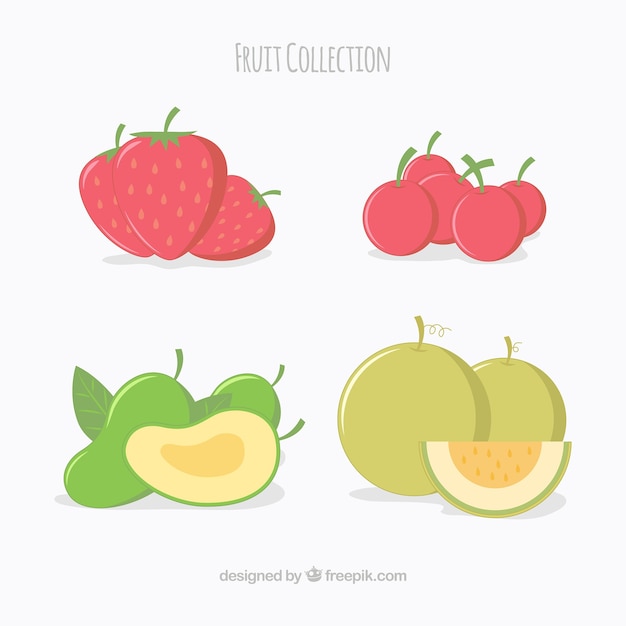 Vector gratuito pack de cuatro frutas en diseño plano