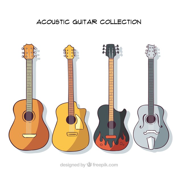 Pack de cuatro guitarras acústicas dibujadas a mano