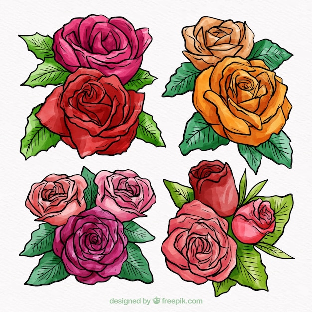 Vector gratuito pack de cuatro hermosas flores