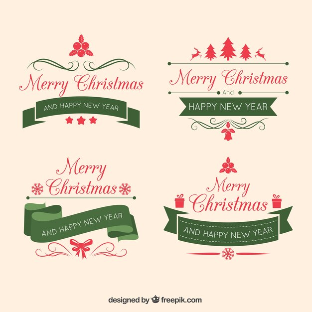 Pack de cuatro insignias de navidad con cintas vintage