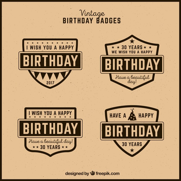 Vector gratuito pack de cuatro insignias retro de cumpleaños