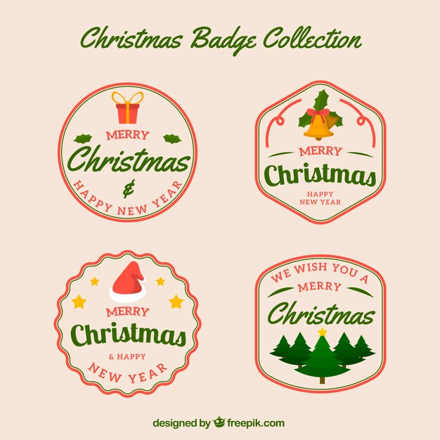 Pack de cuatro insignias retro de navidad 