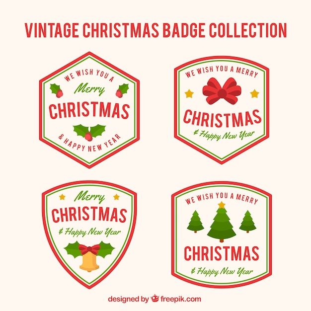 Pack de cuatro insignias retro de navidad 
