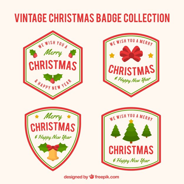 Pack de cuatro insignias retro de navidad 