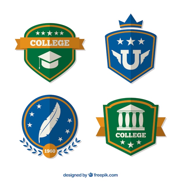 Vector gratuito pack de cuatro insignias de universidad