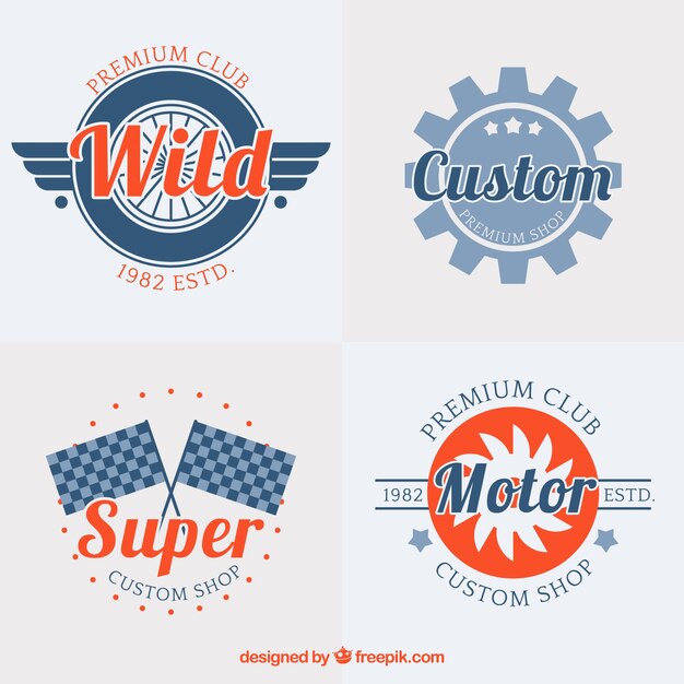 Pack de cuatro insignias vintage de carreras
