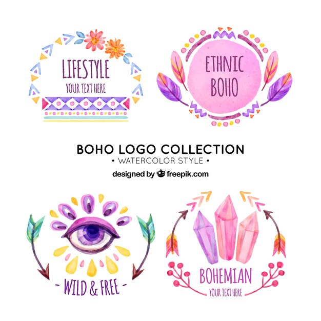 Pack de cuatro logos étnicos pintados con acuarela