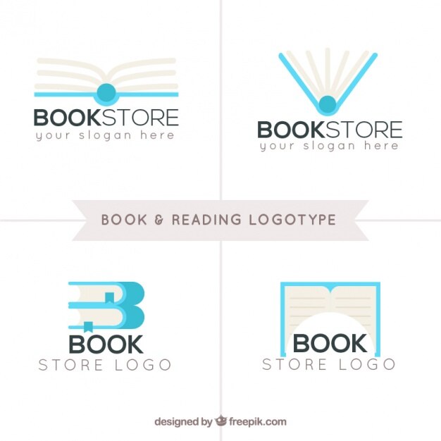 Pack de cuatro logos de libros y lectura en diseño plano
