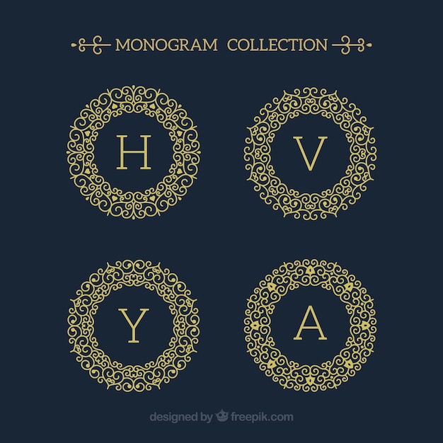 Vector gratuito pack de cuatro monogramas dorados circulares
