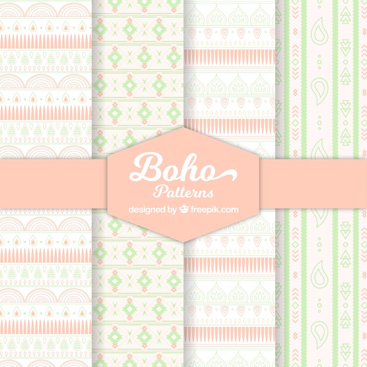 Vector gratuito pack de cuatro patrones étnicos en colores pastel