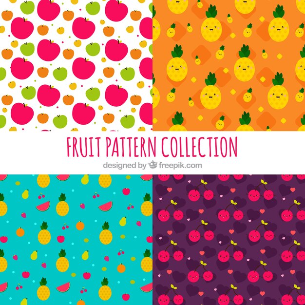 Pack de cuatro patrones de frutas en diseño plano