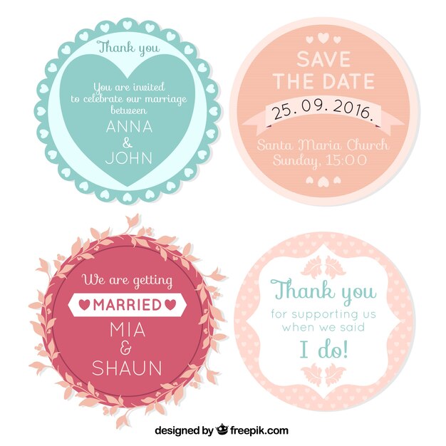 Pack de cuatro pegatinas decorativas de boda