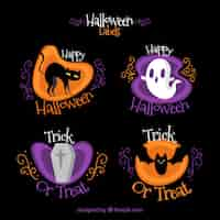 Vector gratuito pack de cuatro pegatinas divertidas de halloween