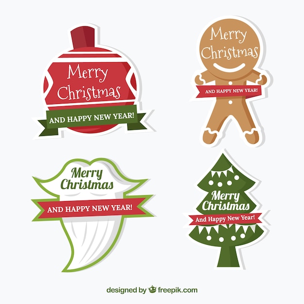 Vector gratuito pack de cuatro pegatinas divertidas de navidad