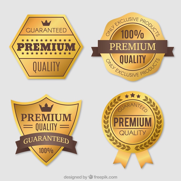 Vector gratuito pack de cuatro pegatinas doradas premium vintage