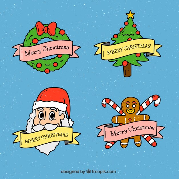 Pack de cuatro pegatinas de navidad dibujadas a mano