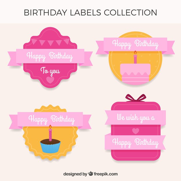 Pack de cuatro pegatinas retro de cumpleaños con cinta