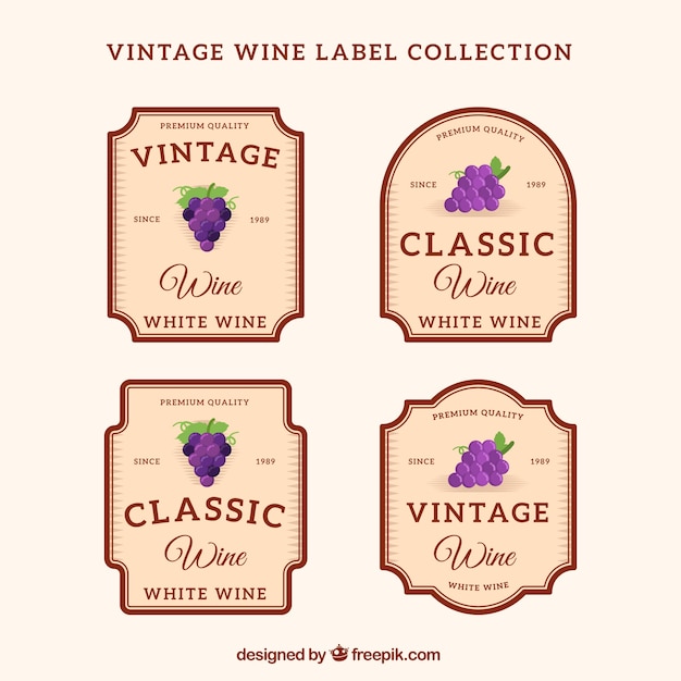 Vector gratuito pack de cuatro pegatinas de vino en estilo retro