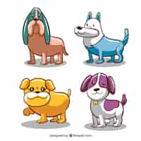 Vector gratuito pack de cuatro perros de colores dibujados a mano