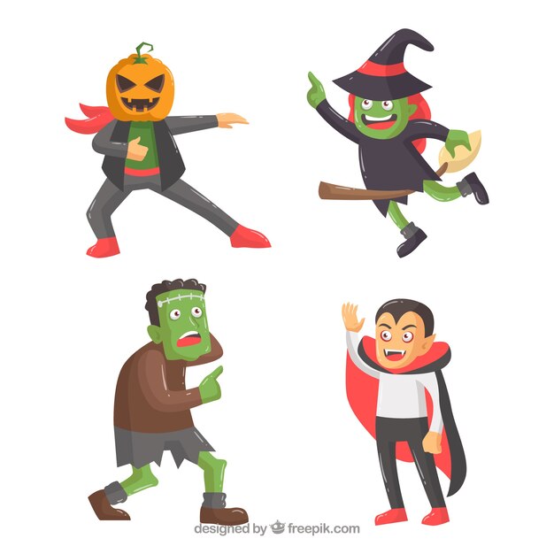 Pack de cuatro personajes divertidos de halloween 