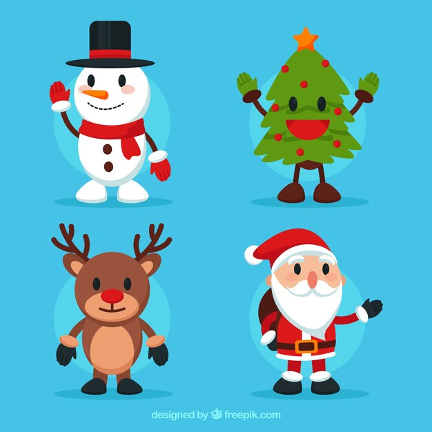 Pack de cuatro personajes de navidad adorables 