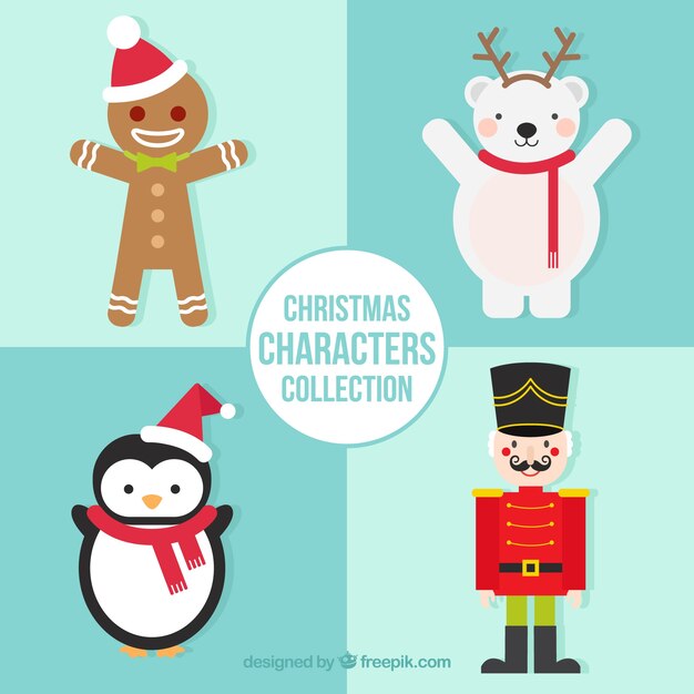 Pack de cuatro personajes navideños sonriendo