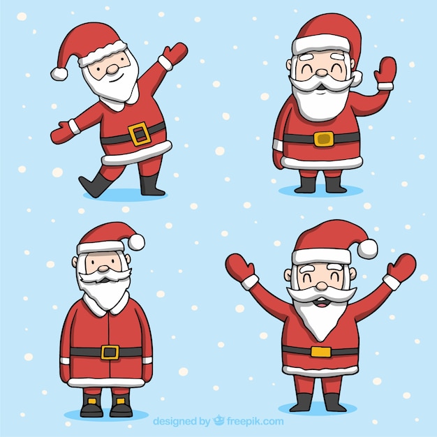 Pack de cuatro personajes de santa claus dibujados a mano