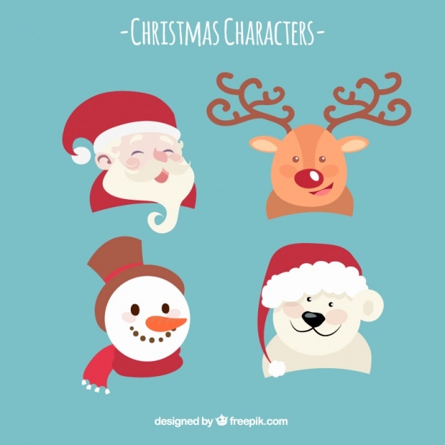 Pack de cuatro personajes sonrientes de navidad