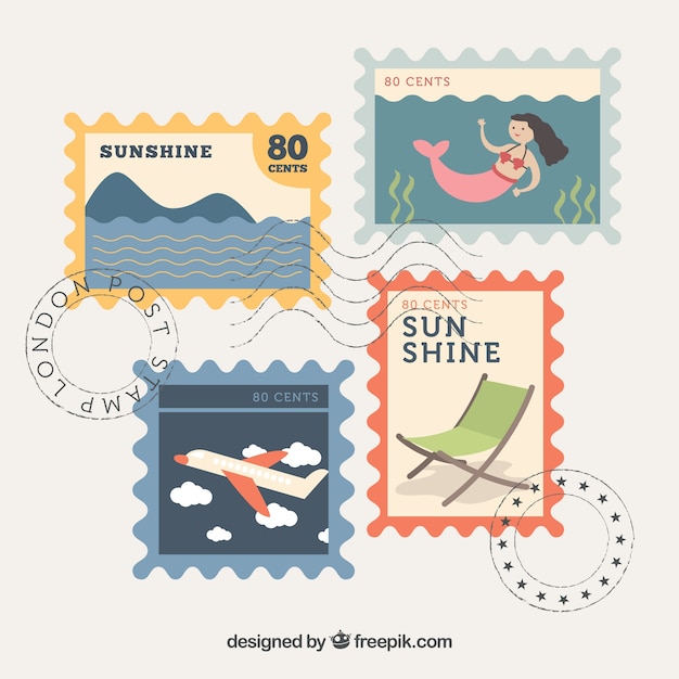 Pack de cuatro sellos postales decorativos