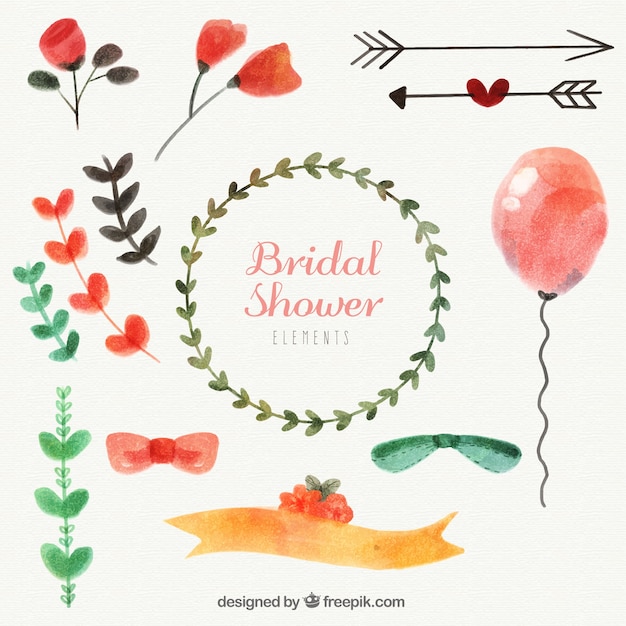 Vector gratuito pack de decoración de boda de acuarela