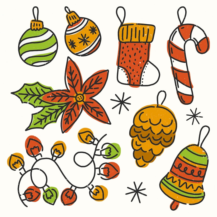Vector gratuito pack de decoración navideña dibujada a mano
