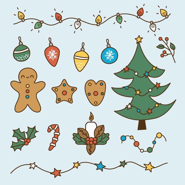 Pack de decoración navideña dibujado a mano