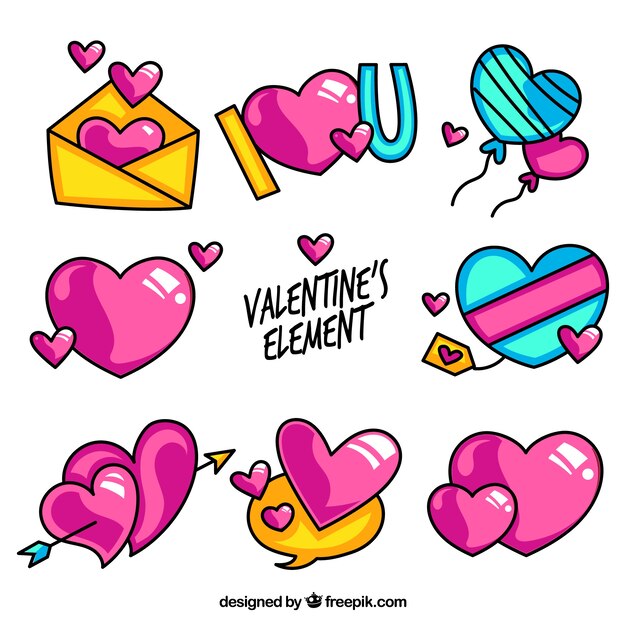 Pack decorativo de artículos coloridos de san valentín