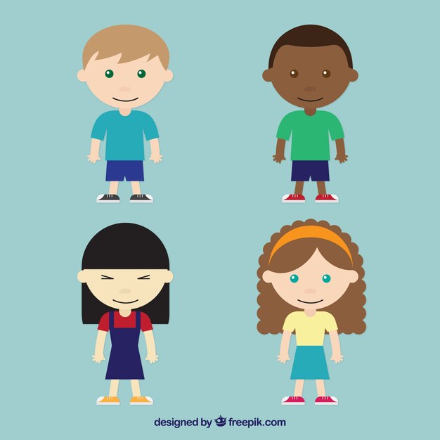 Pack decorativo de cuatro niños planos