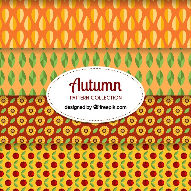 Pack decorativo de patrones de otoño con diseño plano