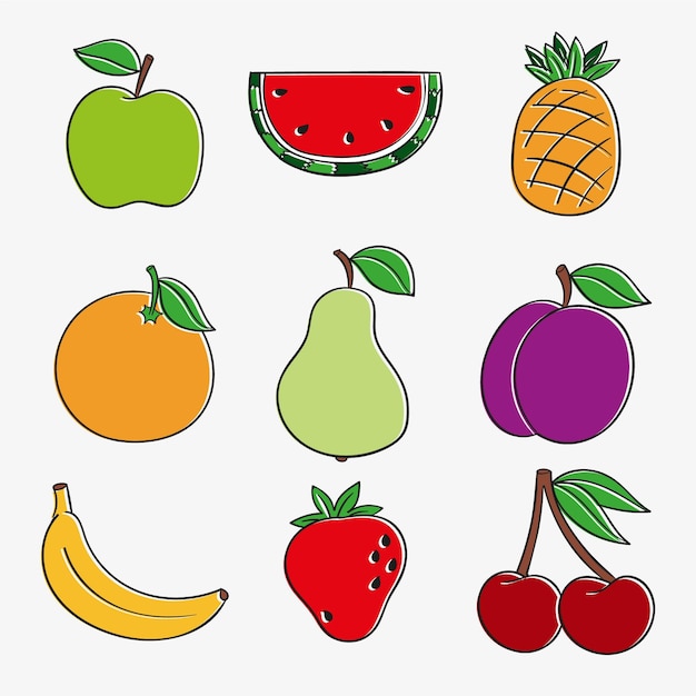 Pack de deliciosas frutas dibujadas a mano