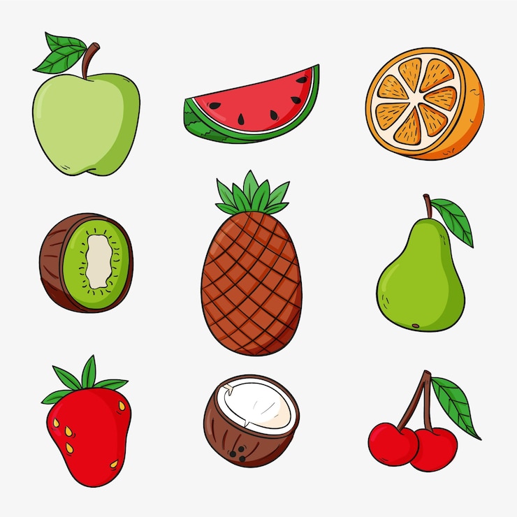 Vector gratuito pack de deliciosas frutas dibujadas a mano
