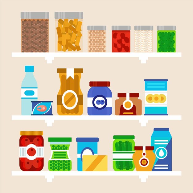 Pack de despensa plana con diferentes alimentos.