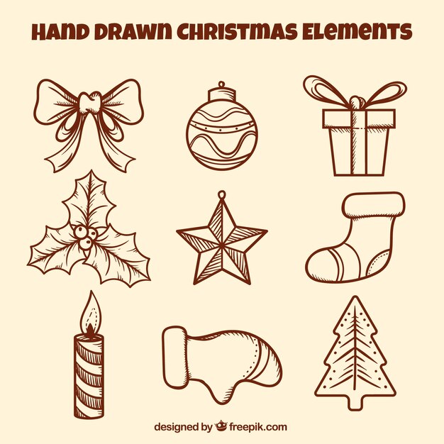 Pack dibujado a mano de adornos de navidad
