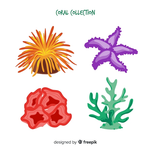 Vector gratuito pack dibujado a mano corales coloridos