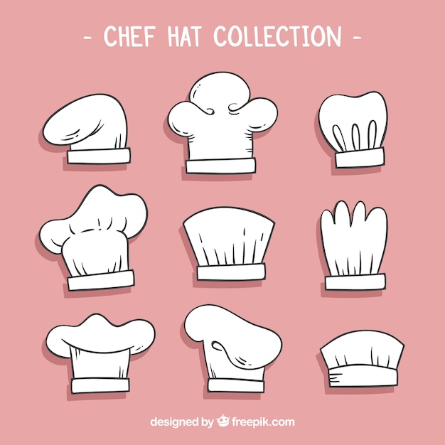 Pack dibujado a mano de diferentes gorros de cocinero