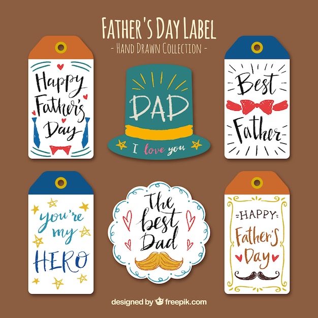 Pack dibujado a mano de etiquetas del día del padre
