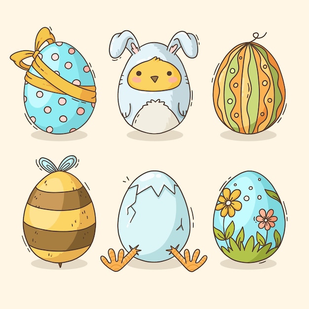 Pack dibujado a mano de huevos de pascua decorados