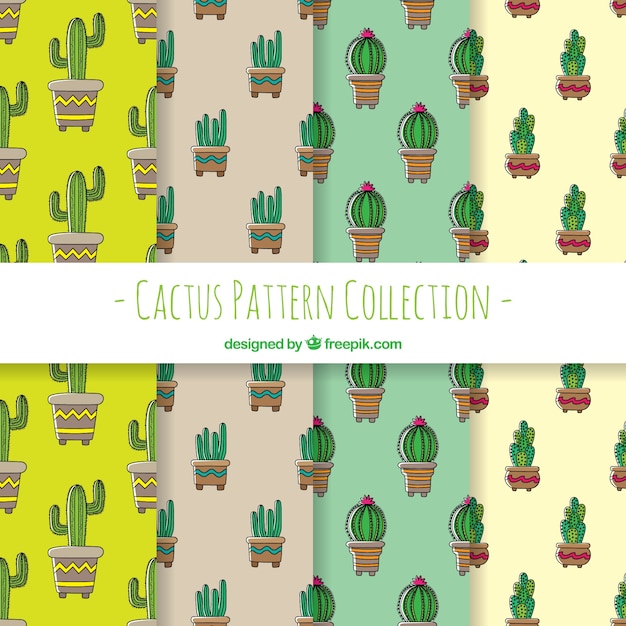 Vector gratuito pack dibujado a mano de patrones de cactus