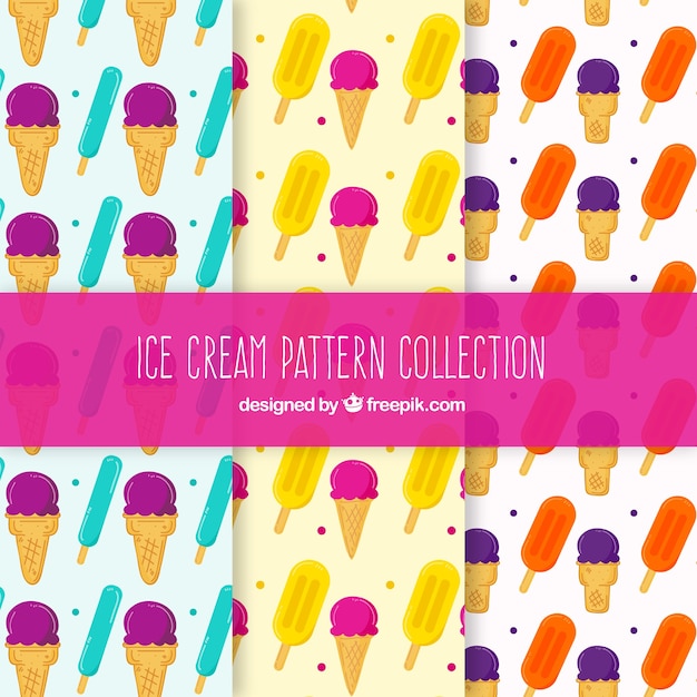 Vector gratuito pack dibujado a mano de patrones de helados