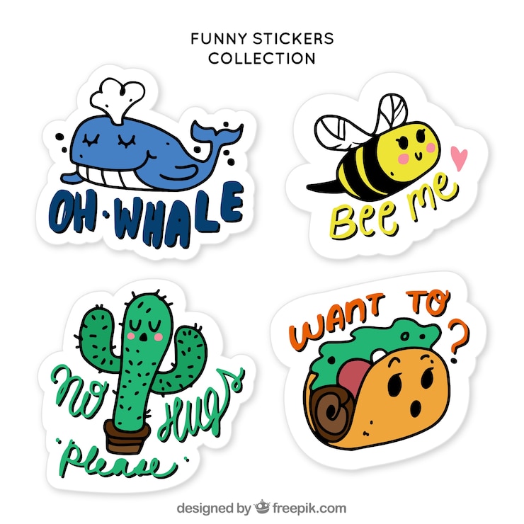 Vector gratuito pack dibujado a mano de pegatinas graciosas