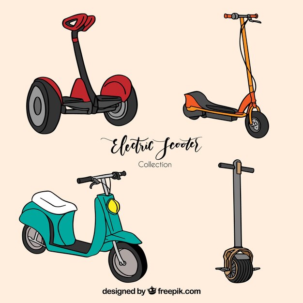 Pack dibujado a mano de scooters modernos