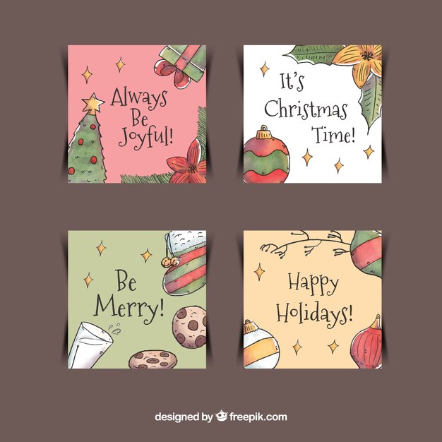 Pack dibujado a mano de tarjetas de navidad